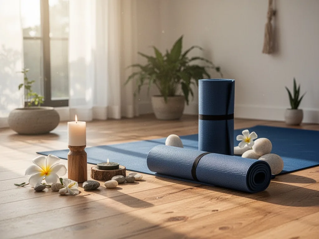 Tenue de yoga Born Living Yoga portée pendant une séance, legging et brassière près du corps