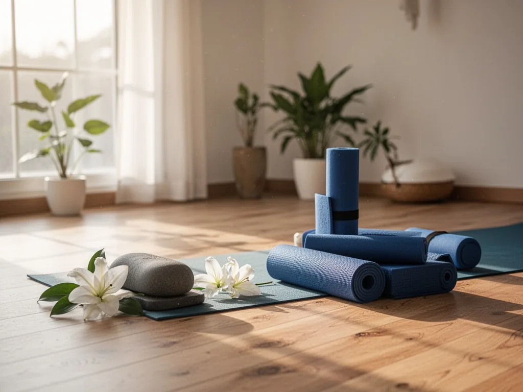 Personne allongée en posture de yin yoga, jambes écartées, bras relâchés le long du corps
